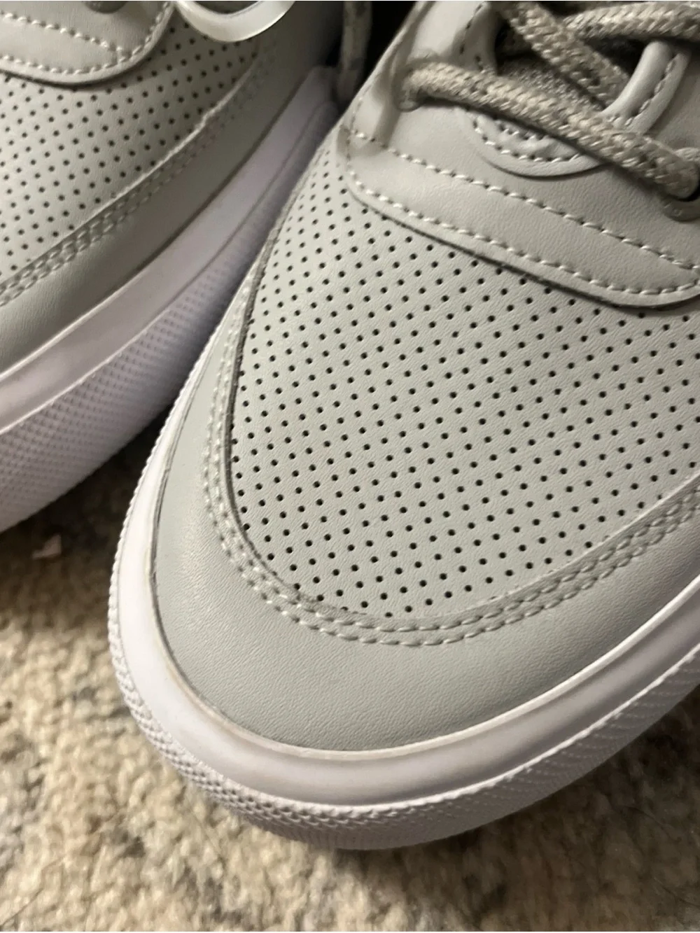 Sperry Men’s Light Gray Perforated Boat Shoes with Blue Accent